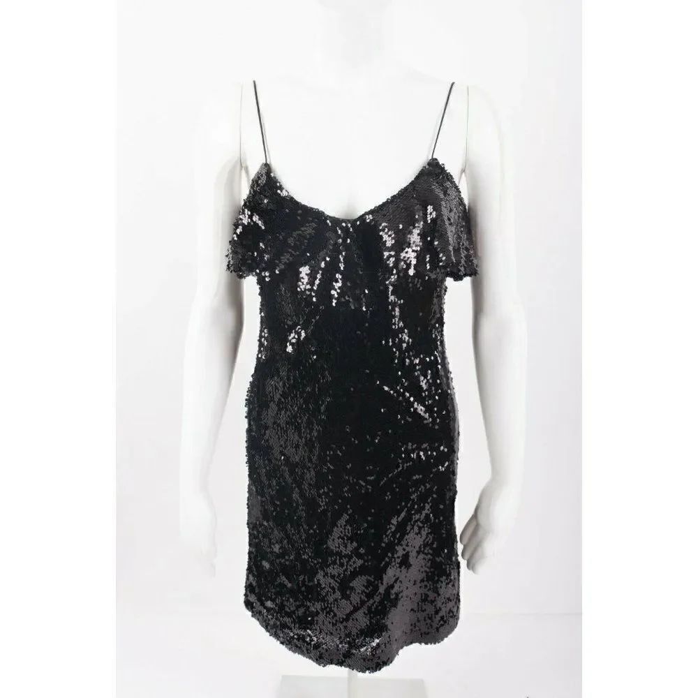 Zara Womens Sequin Mini Dress S Black Ruffle